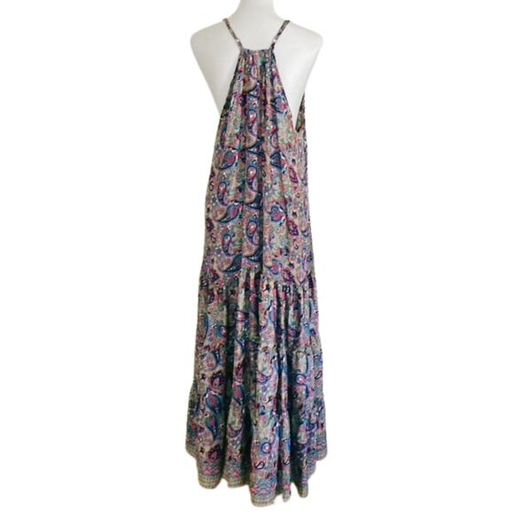 Boho Paisley Tiered Summer Maxi Dress – White Waves, Size Small/Medium - Picture 1 of 5